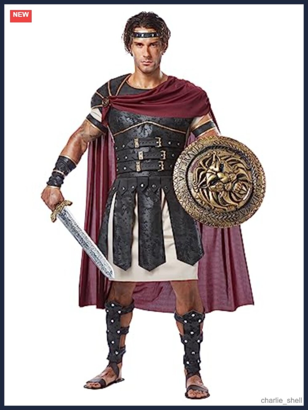 Men's Roman Gladiator Costume Adult Large Tunic with Armor Cape